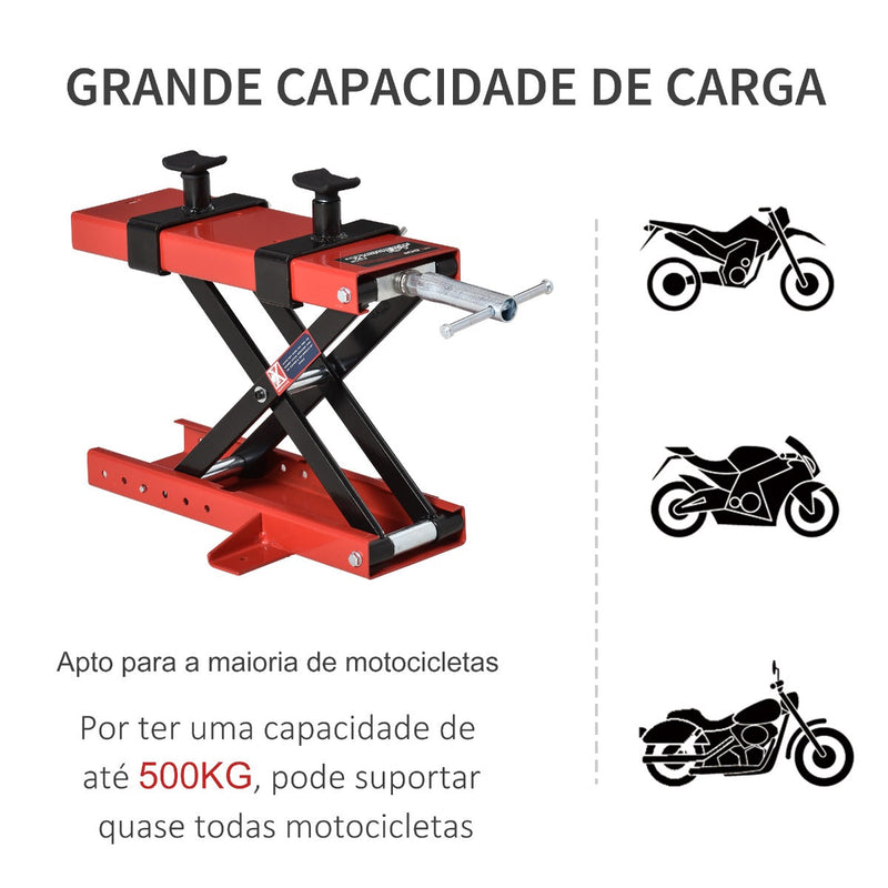 Plataforma Elevadora para Motocicletas com Altura Ajustável de 19-53cm Carga Máxima 500kg para Estacionar ou Reparar Oficina Garagem Preto e Vermelho