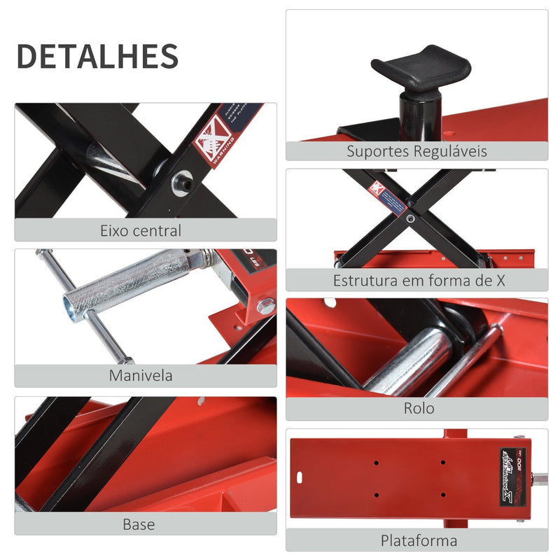 Plataforma Elevadora para Motocicletas com Altura Ajustável de 19-53cm Carga Máxima 500kg para Estacionar ou Reparar Oficina Garagem Preto e Vermelho