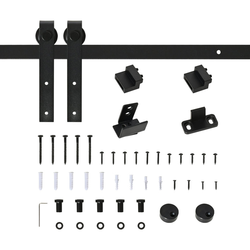 Ferragens para Porta Corredeira 200cm Kit de Acessórios para Porta Corredeira de Madeira com 2 Trilhos de Aço Carga Máxima 40kg Preto