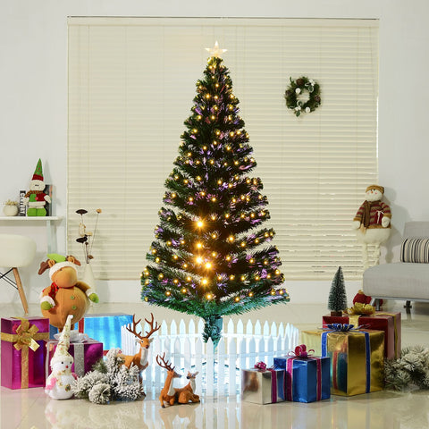 Árvore de Natal 180cm Artificial Árvore com Suporte Metálico Luzes LED Multicores