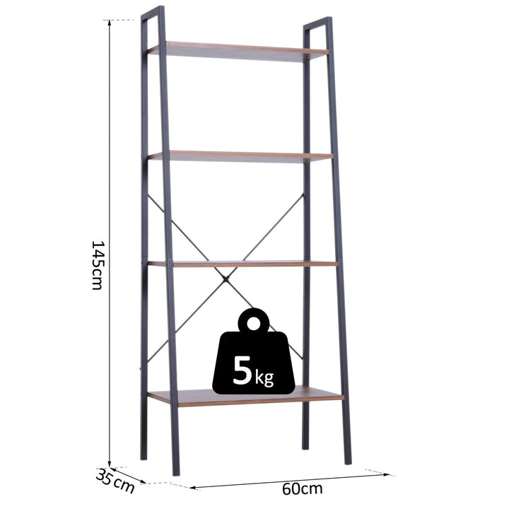 Prateleira de estante de escada industrial com 4 prateleiras escalonado 60x35x145cm aço e madeira