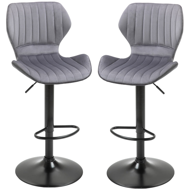 Conjunto de 2 Bancos de Bar Bancos Altos de Cozinha Giratório Altura Ajustável 91,5-113,5cm com Apoio para os Pés e Base de Metal Ø41 cm Cinza