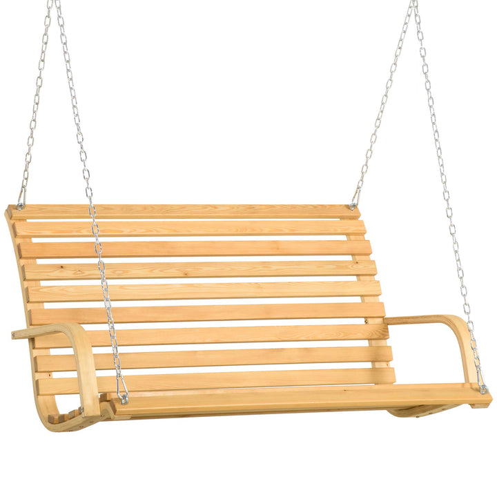 Banco Baloiço de Madeira de 2 Lugares Baloiço Suspenso Carga Máxima 250kg para Jardim Terraço Balcão Exterior 141,5x51x78cm Natural