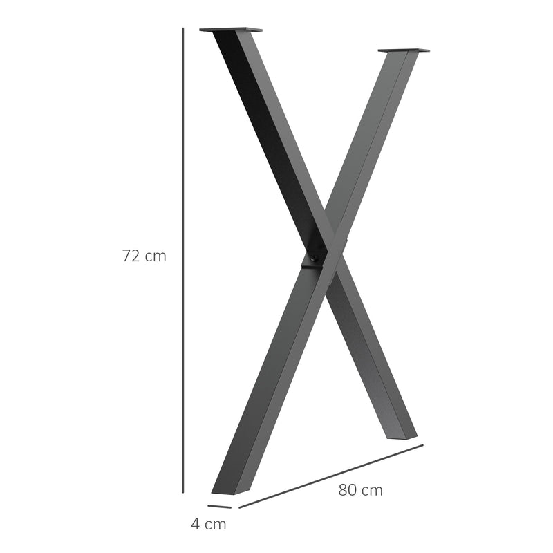 Conjunto de 2 Pés para Mesa Estilo Industrial 80x72cm em Forma de X Pés para Móveis de Aço com Protetores e Parafusos de Montagem Incluídos Preto