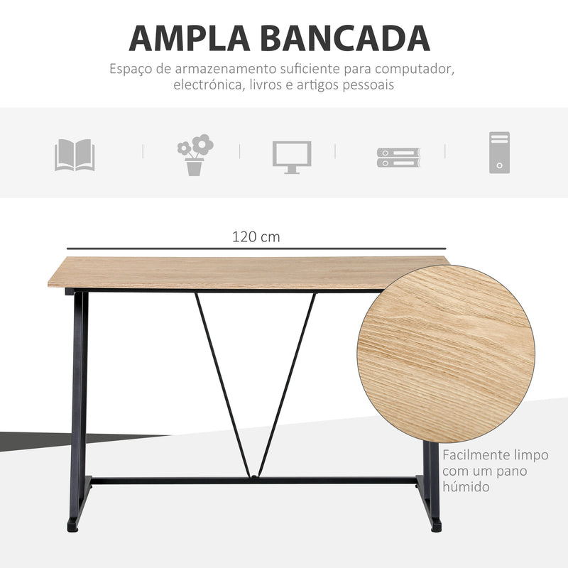 Secretária Mesa de Computador 120x60x85cm com Bancada de Madeira e Pés de Metal Carga Máxima 30kg Estilo Moderno para Escritório Estúdio Dormitório Madeira e Preto