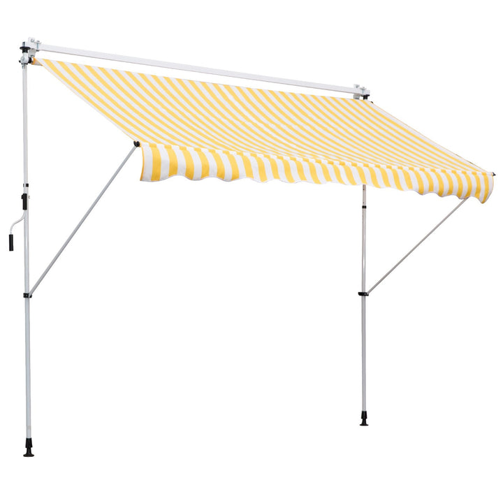 Toldo Portátil Pátio Varanda 3x1,5m Toldo Manual Dobrável de Alumínio Altura Regulável com Manivela para Terraço Jardim Amarelo e Branco