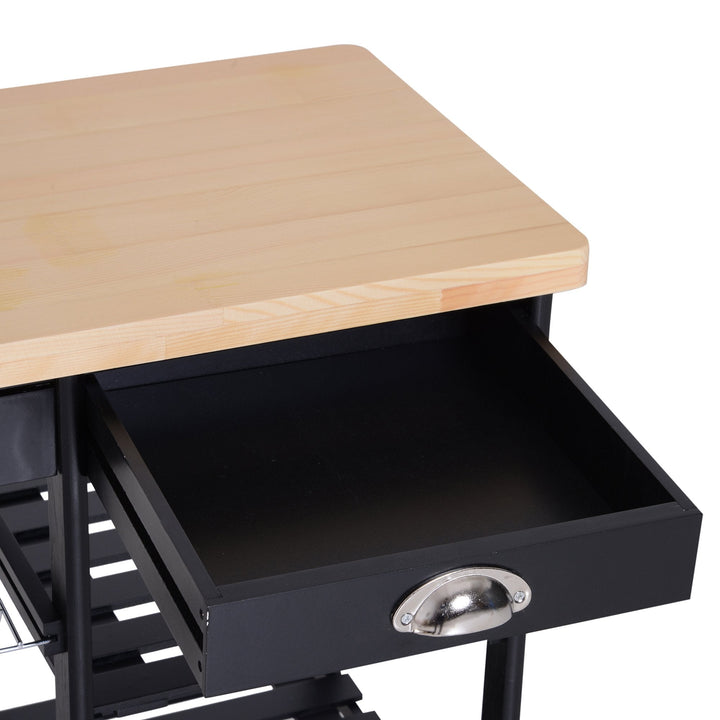 Carrinho de Cozinha com Rodinhas com Prateleira e Gaveta 74x37x76cm Preto