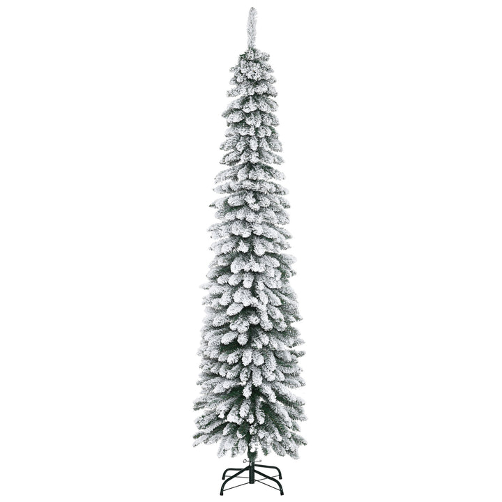 Árvore de Natal Artificial 210cm com Neve Ignífugo com 490 Ramos Folhas de PVC Base Dobrável e Suporte Metálico Decoração de Natal para Interiores Verde