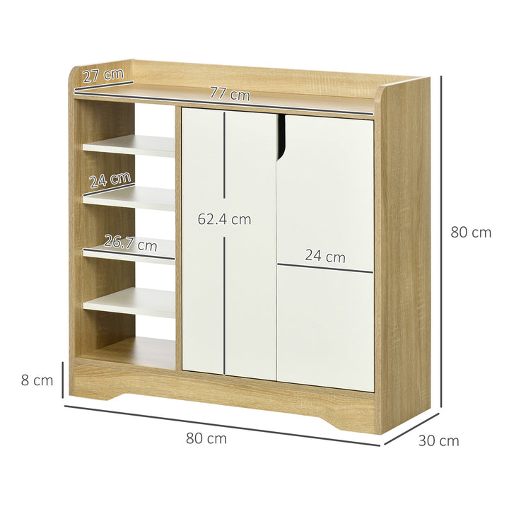 Sapateira Moderna Móvel para Sapatos Estreito com 2 Portas Prateleiras de Armazenamento para 13 Pares de Sapatos para Entrada Corredor 80x30x80xm Madeira e Branco