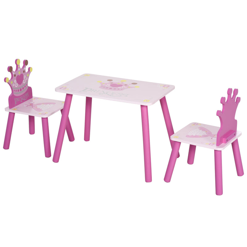 Conjunto de Mesa e 2 Cadeiras Infantis de madeira para crianças acima de 2 anos Set de Mesa 55x34x42cm e Cadeiras 28x26x50cm Rosa