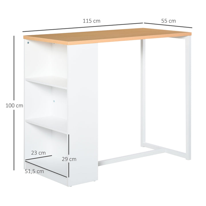 Mesa de bar Bistrô Mesa alta para jantar com 3 prateleiras Estrutura metálica Carga 100 kg 115x55x100 cm Branco e Carvalho