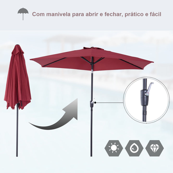 Sombrinha Guarda-Sol Reclinável com Manivela de Alumínio com Tela de Poliéster para Jardím Pátio Terraço - F270x235 cm