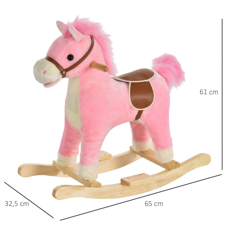 Cavalo de balanço para crianças acima de 36 meses Com boca e cauda móveis Música 65x32,5x61 cm Rosa