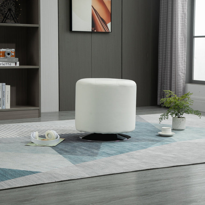 Apoio para os pés Otomano Giratório Banco Puff Redondo Estofado em Couro Sintético de Estilo Moderno para Dormitório Entrada Sala de Estar Ø45,5x44,5cm Branco