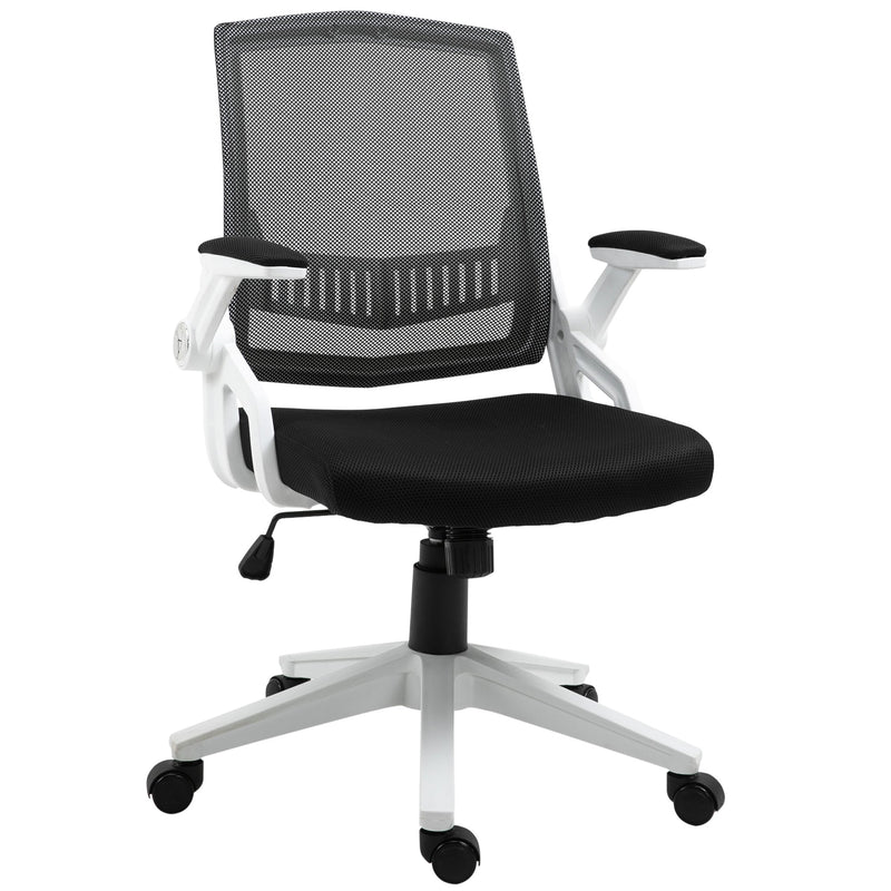 Cadeira de Escritório Ergonômica Basculante com Altura Ajustável Apoio para o Braço Dobrável Suporte Lombar e Malha Transpirável 61x61x94-104cm Preto