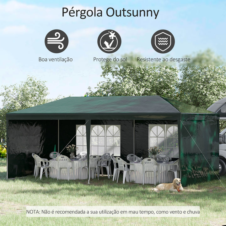 Tenda para Festas 585x295x255 cm com 4 Paredes Laterais e 2 Janelas Pérgola de Exterior com Estrutura de Aço para Festas Eventos Casamentos Verde