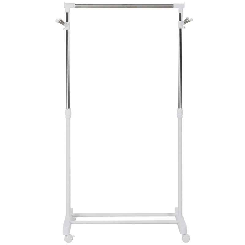 Cabide de barra padrão ajustável Portátil com rodas 68.5x42x87-145 cm Branco Prata