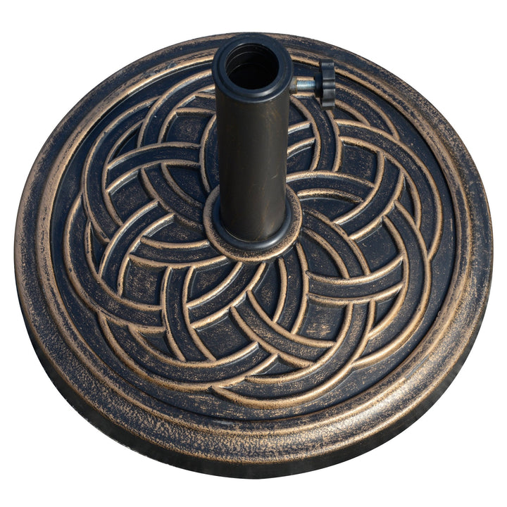 Base Chapéu de Sol de Jardim Suporte para Chapéu de Sol Redondo para Mastros de 38mm/48mm Resina e Aço para Terraço Pátio Exterior Ø45x33cm Bronze