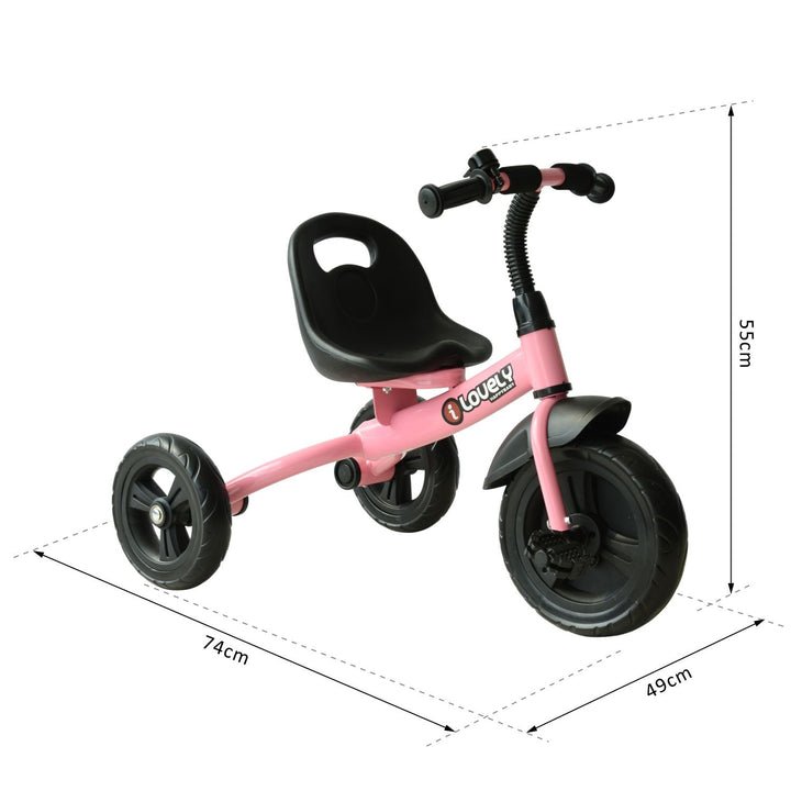 Triciclo para Crianças acima de 18 meses com Campainha Rodas de Segurança 74x49x55 cm Rosa