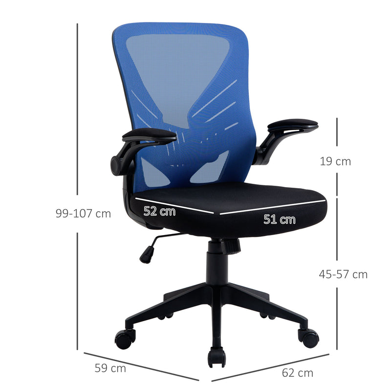 Cadeira de Escritório Ergonômica Giratória com Altura Ajustável Apoio para os Braços e Suporte Lombar Transpirável 62x59x99-107cm Azul e Preto