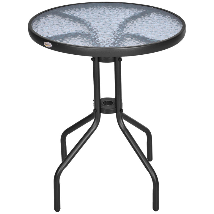 Mesa de Jardim Redonda com Bancada de Vidro Temperado Decorativa e Estrutura de Metal para Pátio Terraço Varanda Ø60x70 cm Preto
