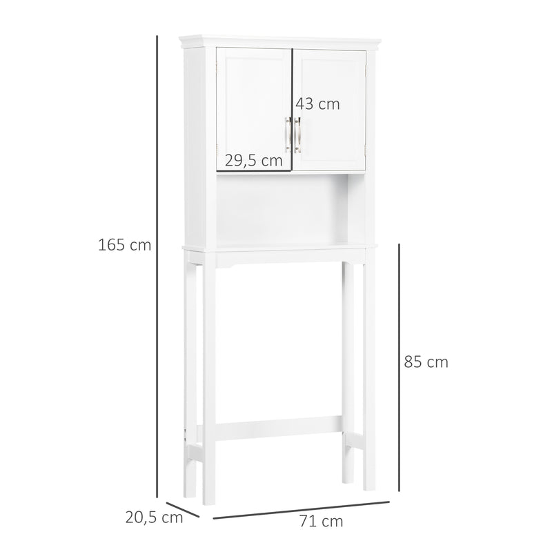 Armário sobre Sanita Armário Alto para Lavadora com 2 Portas Prateleira Interior Ajustável e 1 Prateleira de Armazenamento para Casa de Banho WC Carga 30kg Anti-Tombamento 71x20,5x165cm Branco