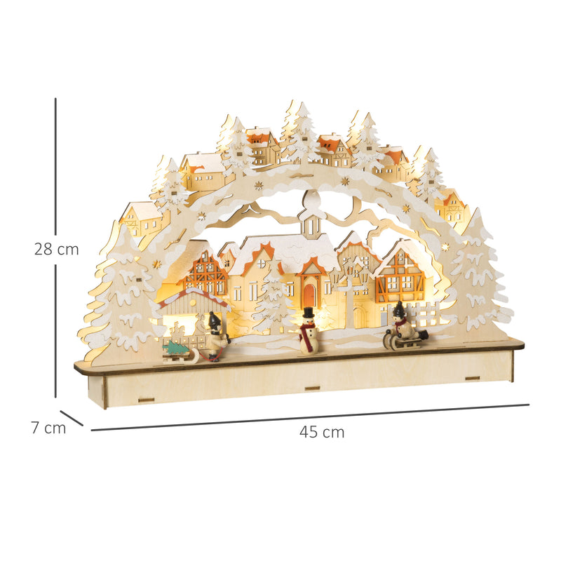 Casa de Vila Natal com 12 Luzes LED Cena Natalícia Iluminada Decoração de Natal para Escritório Mesa Lareira 45x7x28cm Madeira