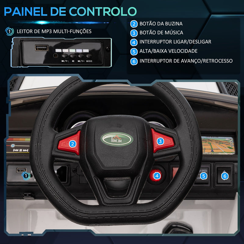 Carro Elétrico SUV para Crianças de 3-6 Anos Carro de Bateria 12V com 2 Motores Controlo Remoto Faróis Buzina Bluetooth Música USB e Abertura de Porta 3-5km/h 110x68x52cm Branco