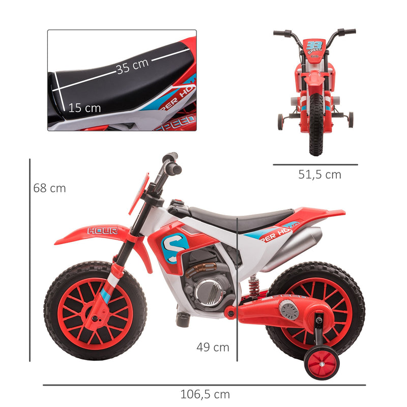 Mota Elétrica para Crianças acima de 3 Anos 12V Mota de Brinquedo Infantil com 2 Rodas de Equilíbrio Velocidade Máx. 8km/h Arranque Suave 106,5x51,5x68cm Vermelho