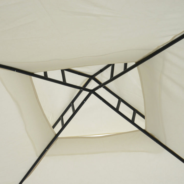 Pérgola de Jardim 3x3m Pérgola de Exterior com Duplo Teto de Ventilação 4 Cortinas Laterais 4 Orifícios de Drenagem e 4 Telas Mosquiteiras com Zíper para Festas Pátio Creme