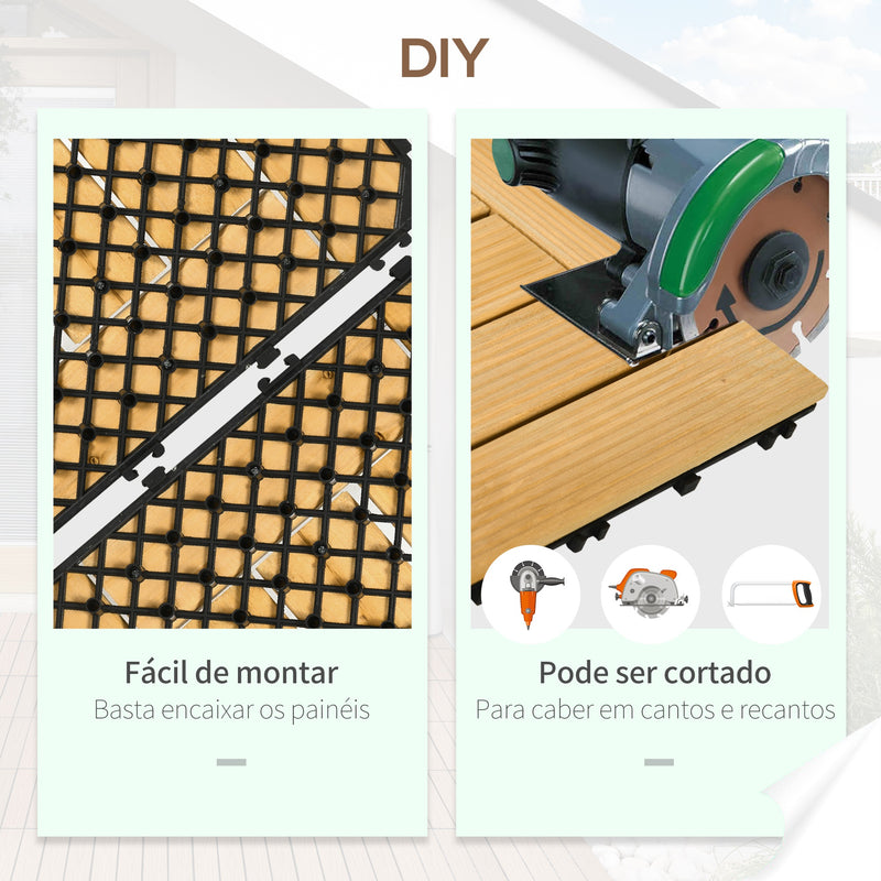 Conjunto de 27 Peças de Deck de Madeira para Exterior 30x30cm Área de 2,5m² Ladrilhos para Exterior com Sistema Clic para Balcão Terraço Jardim Madeira