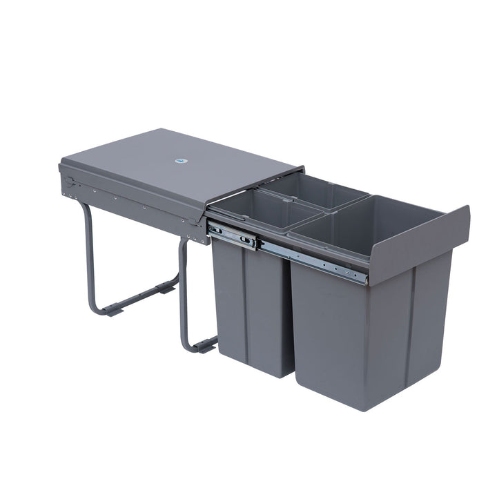 Cubos de Lixo para Cozinha com 3 recipientes de Reciclagem Removíveis 1x20L e 2x10L Metal e Plástico 48x34,2x41,8cm Cinza