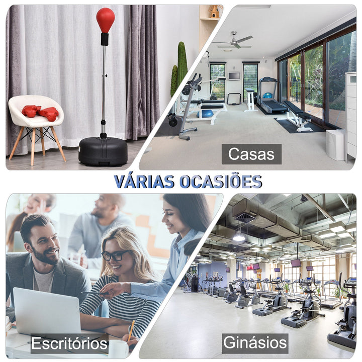 Pêra de boxe ajustável em altura com base recarregável Pêra boxe com suporte e luvas para adultos e adolescentes ?48x136-154 cm Vermelho