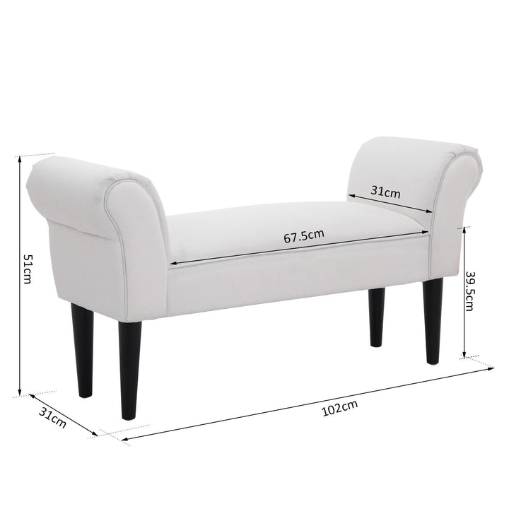 Banco para Pé de Cama Banco estofado com braços Banco de madeira para quarto sala de estar 102x31x51cm Carga 130kg Branco