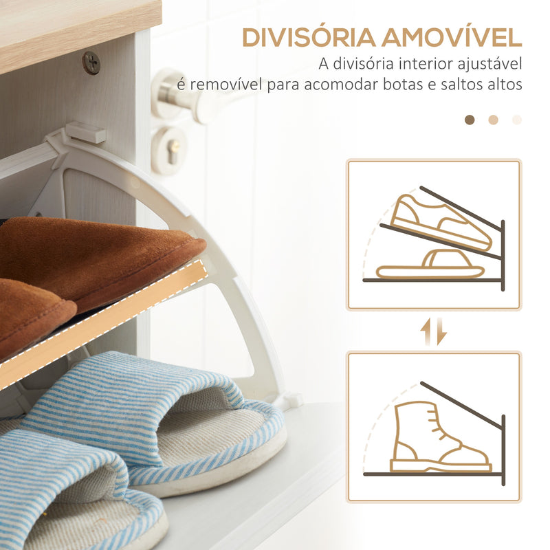 Sapateira Moderna Armário para Sapatos com 3 Gavetas Abatíveis para 12 Pares de Sapatos e Prateleira Ajustável para Corredor Entrada 70x23,5x122cm Branco e Madeira