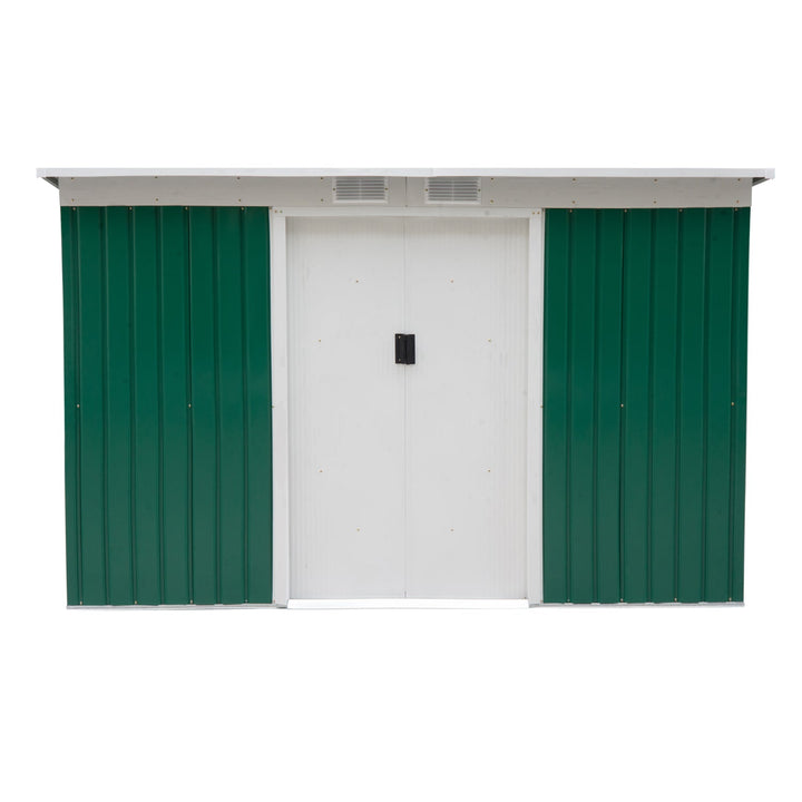 Barracão de jardim tipo galpão de metal para armazenamento de ferramentas 277x130x173cm Aço verde