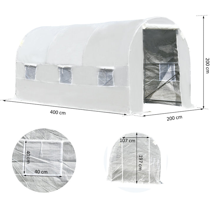 Estufa de jardim 4x2x2m com 6 janelas Cobertura PE 140g / ? Estrutura de aço impermeável