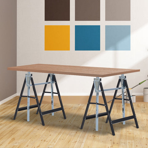 Conjunto de 2 Andaimes Cavalete telescópico Altura Ajustável Dobrável Metálico Quadrado Estável Carga 200kg Aço 68x58x80-130 cm Preto