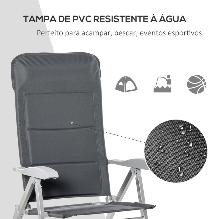 Cadeira de jardim dobrável de alumínio com encosto alto ajustável de 7 posições e encosto de cabeça acolchoado 75x61,5x114,5 cm cinza