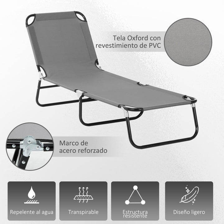 Espreguiçadeira Dobrável Reclinável com Ângulo Ajustável de 3 Posições para Exterior Carga 120 kg 190x56x28 cm Cinza