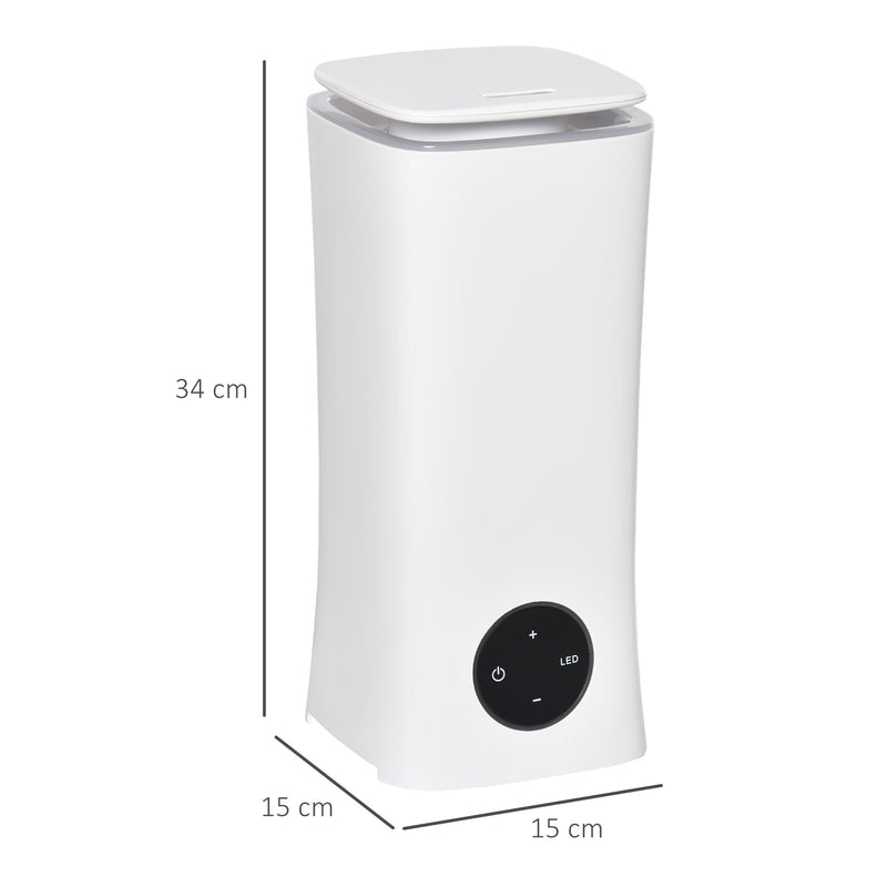 Humidificador Ultrasónico 2L Difusor de Aromas com 3 Modos de Pulverização 7 Cores LED Ultra Silencioso para Casa Escritório 15x15x34cm Branco