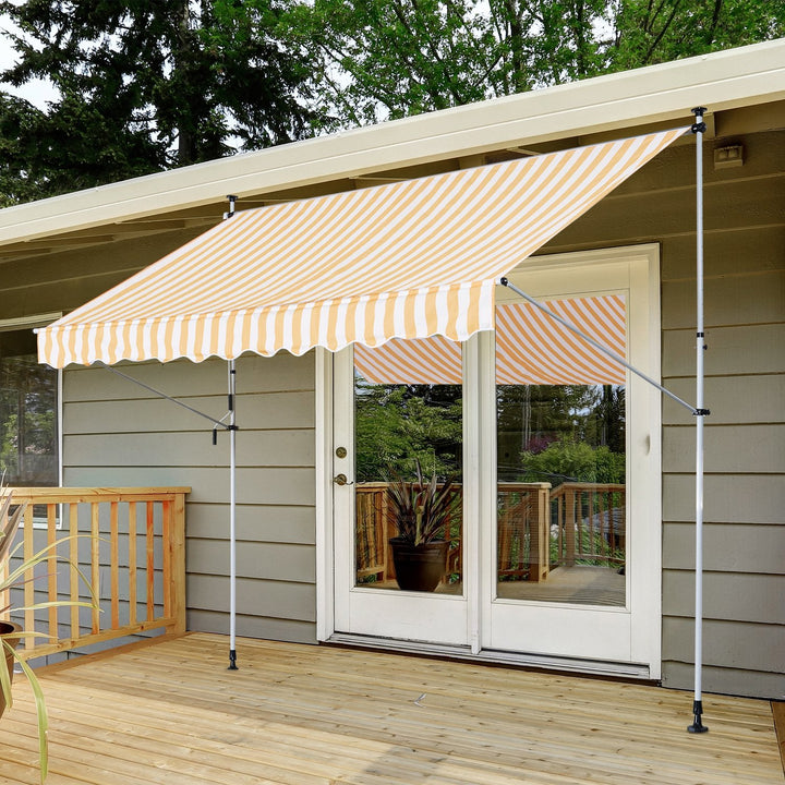 Toldo Portátil Pátio Varanda 3x1,5m Toldo Manual Dobrável de Alumínio Altura Regulável com Manivela para Terraço Jardim Amarelo e Branco