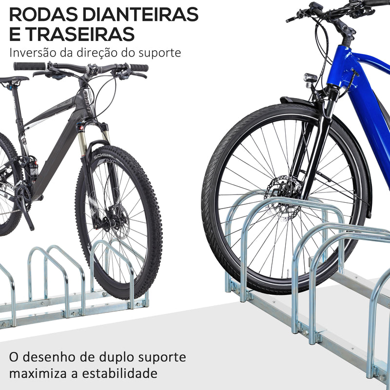 Estacionamento para 6 Bicicletas Suporte de Aço para Estacionar Bicicletas no Chão para Interior e Exterior 179x33x27 cm Prata