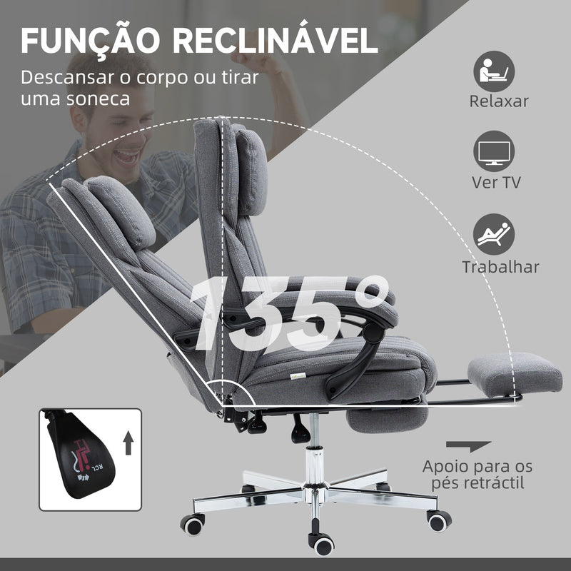 Cadeira de Escritório com 6 Pontos de Massagem por Vibração Cadeira de Escritório Reclinável com Altura Ajustável Controlo Remoto Encosto Alto e Apoio para a Cabeça 65x61x101-113 cm Cinza