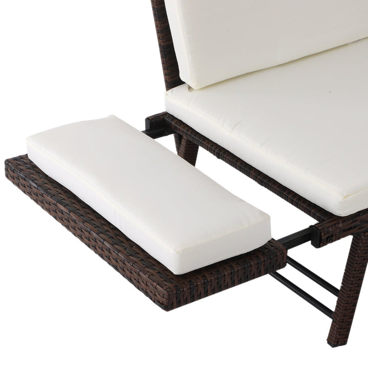 Sofá de Dois Lugares Ratán Sintético Convertível en Cama Sofá de Jardim Exterior com Almofada Castanha Cadeira Móvel Mobiliário Pátio Terraço 129x66x79cm