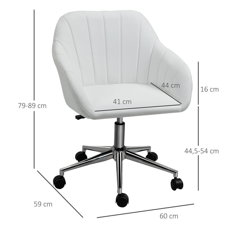 Cadeira de Escritório Ergonômica Giratória com Altura Ajustável Encosto e Apoio para os Braços de Pele Sintética Carga 120kg 60x59x79-89cm Branco