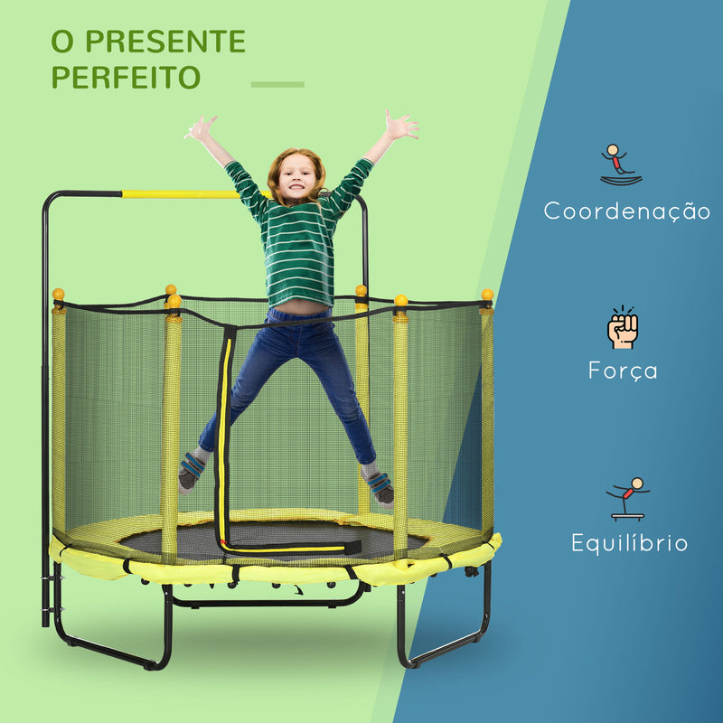 Trampolim Infantil Ø110 cm Trampolim para Crianças de 1-10 Anos com Rede de Segurança Barra Ajustável para Interior e Exterior Ø140x120-140 cm Amarelo