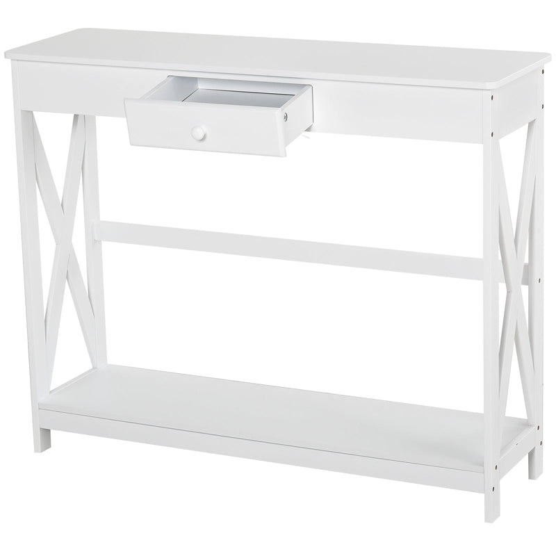 Mesa consola branca com prateleira 1 gaveta Armário com prateleira inferior 100x30x81cm Branco