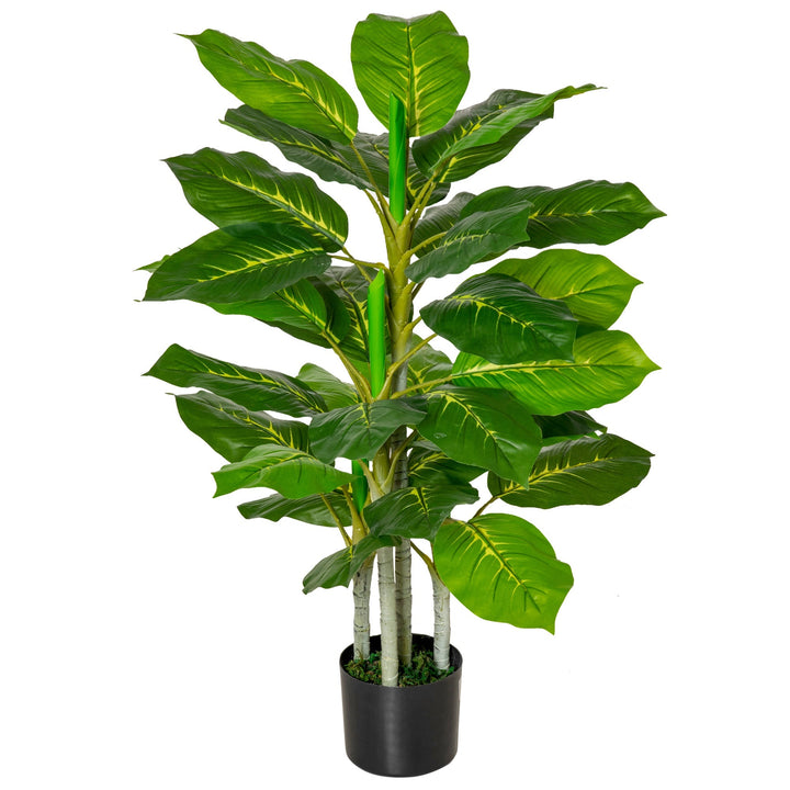 Planta Artificial de 95cm com 33 Folhas Realistas em Vaso de Cimento Planta Imitação Folha Perene Interior e Exterior para Decoração Verde
