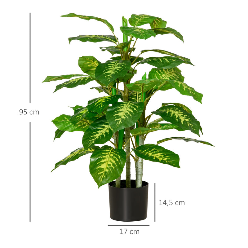 Planta Artificial Aglaonema Planta Sintética de 95cm com 42 Folhas e Vaso de Cimento Decoração para Casa Escritório e Exterior Verde